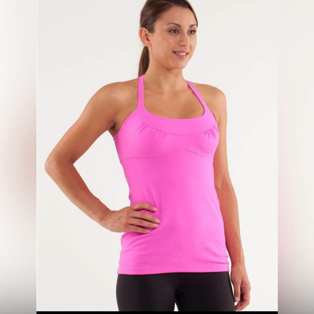 Lululemon Scoop Me Up Tank Pink Neon Glo Gray Sz 6